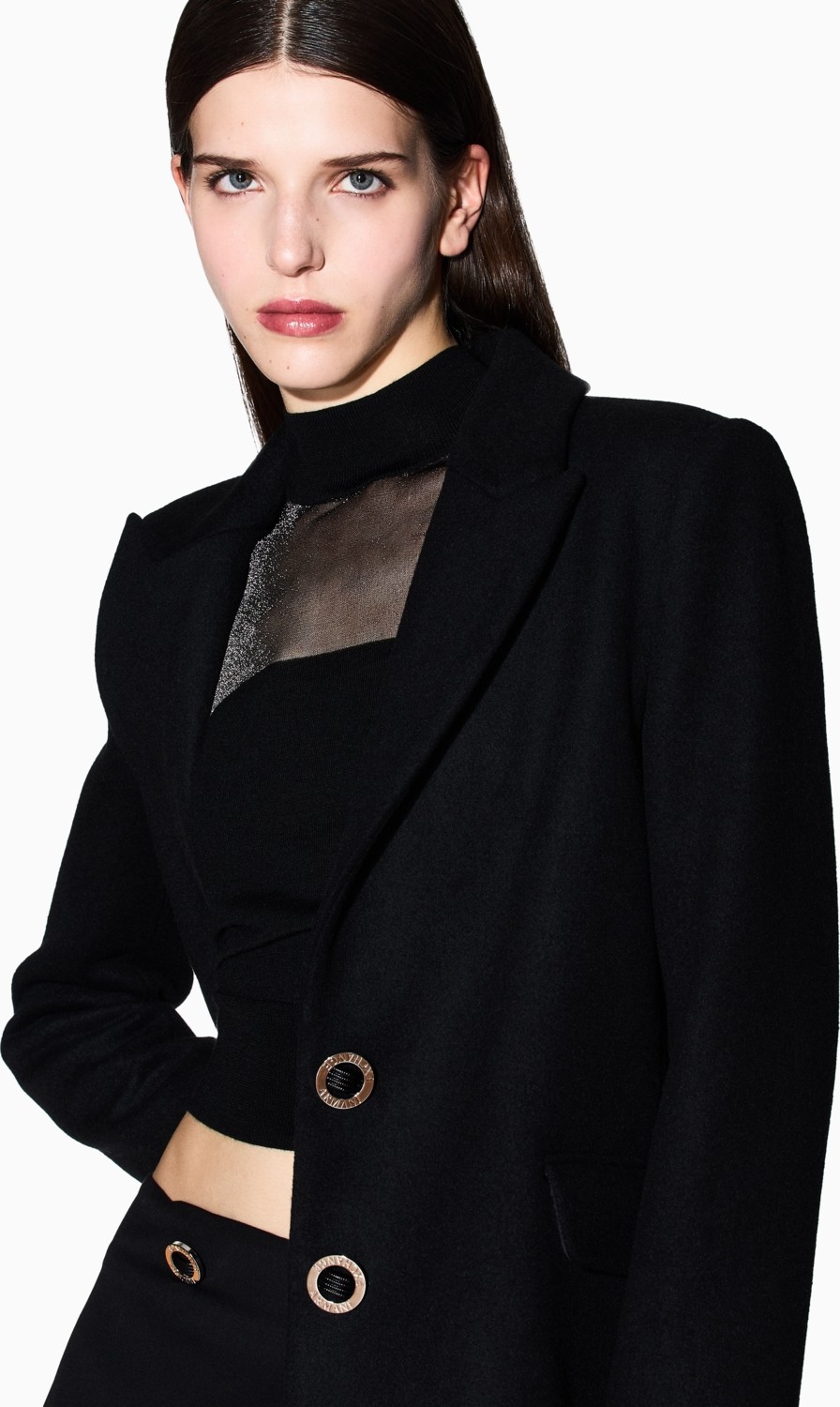 Armani Exchange Kadın Çentikli Yaka Uzun Kol Düğme Kapama Cep Detay Siyah Kaban XW000716 AF16206-UC001 görsel 4