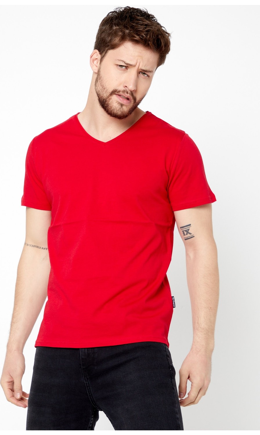 Mmetalic Metalıc Erkek Haki Pamuklu Kısa Kollu V Yaka T-Shirt görsel 5