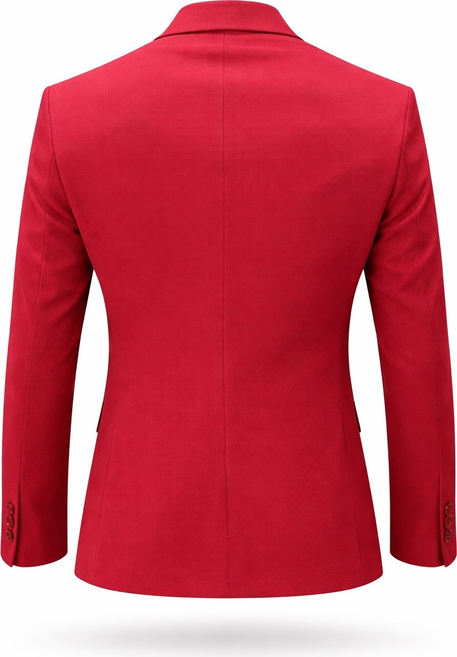 Plus Scorpion Erkek Kırmızı Armürlü Kumaş Blazer Ceket, Tek Düğmeli, Mono Yaka, Çift Yırtmaçlı Slim Fit görsel 2
