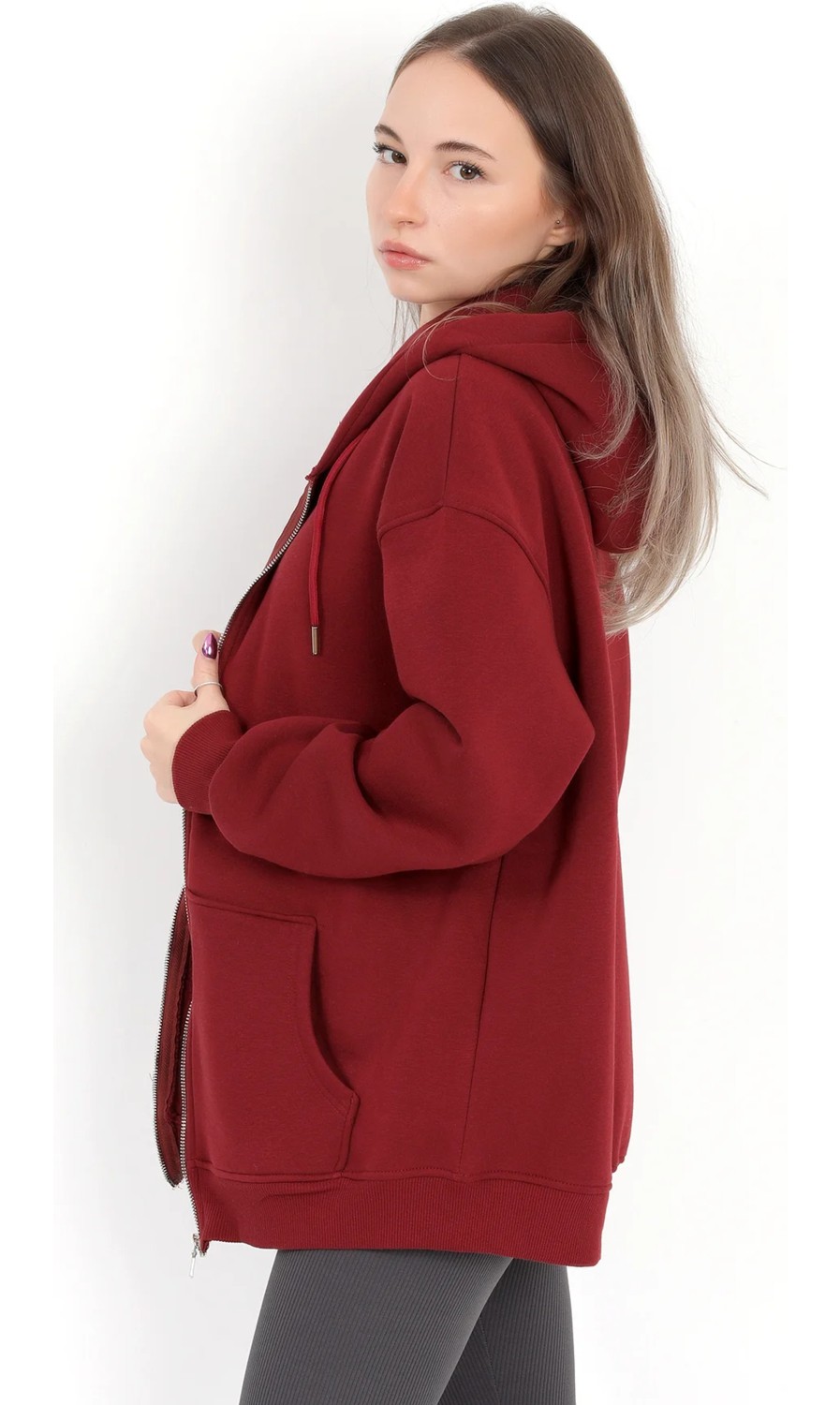 Giysa Kadın Indigo Fermuarlı Şardonlu Kapüşonlu Oversize Sweatshirt - 9015 görsel 3