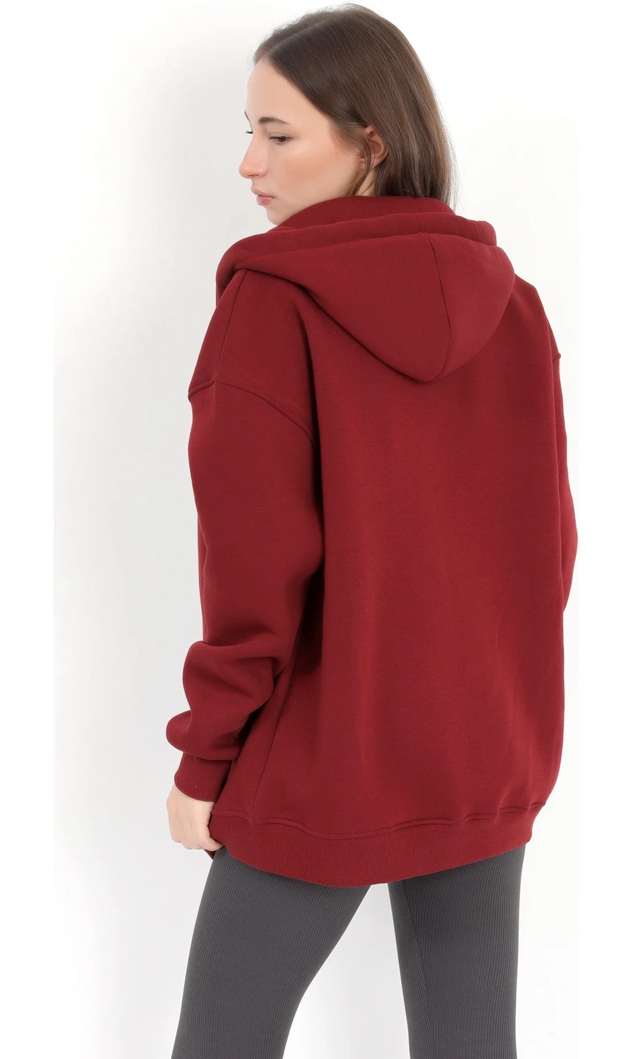 Giysa Kadın Indigo Fermuarlı Şardonlu Kapüşonlu Oversize Sweatshirt - 9015 görsel 4