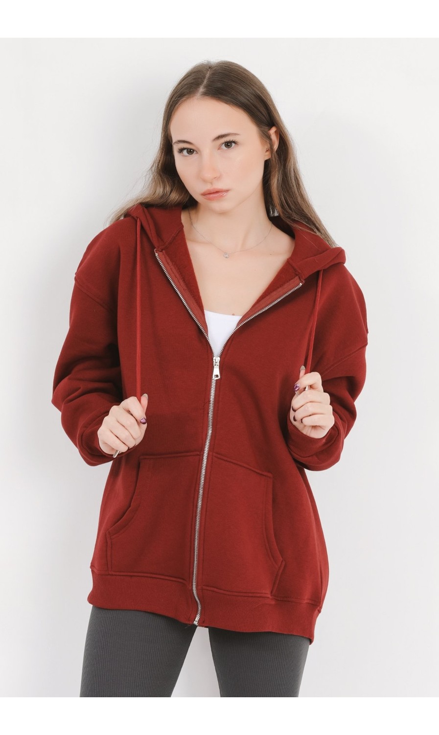 Giysa Kadın Indigo Fermuarlı Şardonlu Kapüşonlu Oversize Sweatshirt - 9015 görsel 6