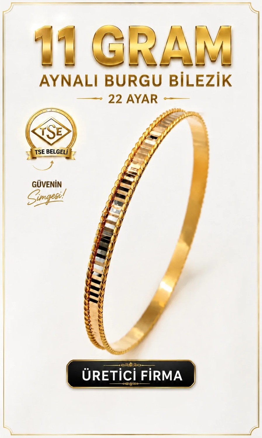 Aks Gold 22 Ayar (11 Gram) Aynalı Burgu Ajda Bilezik Gold Altın Bilezik Düğün Nişan