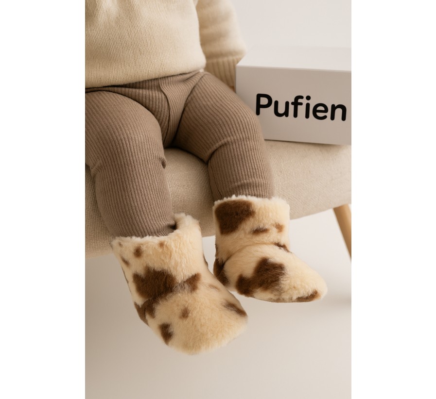 Pufien Çocuk ve Bebek Wellsoft Ev Botu, Inek Desenli Panduf, Kışlık Peluş Patik Bot görsel 6