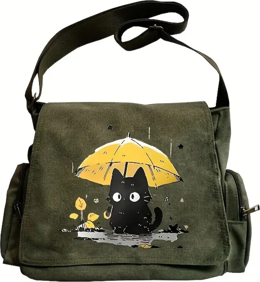 Touz Moda Black Cat Seriouse Baskılı Unisex Postacı Çantası görsel 5