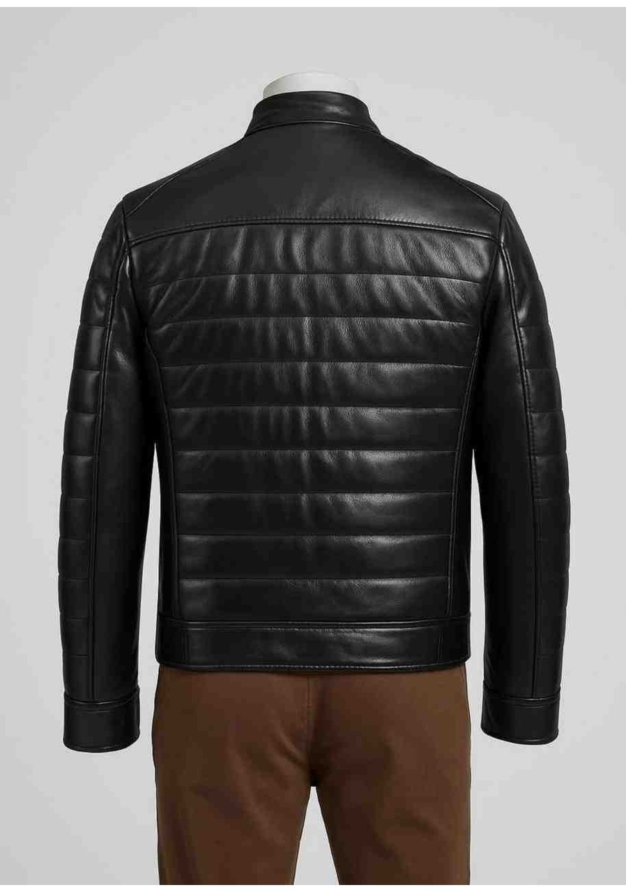 Moda Erkek Kahverengi Fermuarlı Cepli Hakiki Kuzu Derisi Şişme Deri Ceket Mont görsel 2