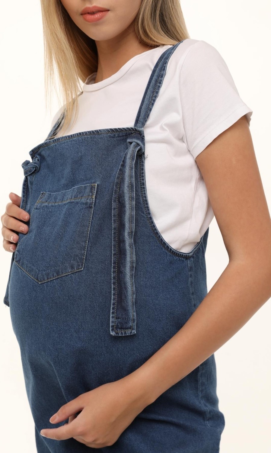 Luvmabelly MYRA6301 Mavi Kot Hamile Jile Elbise Esnek Yapı ile Rahat ve Şık Tasarım görsel 4