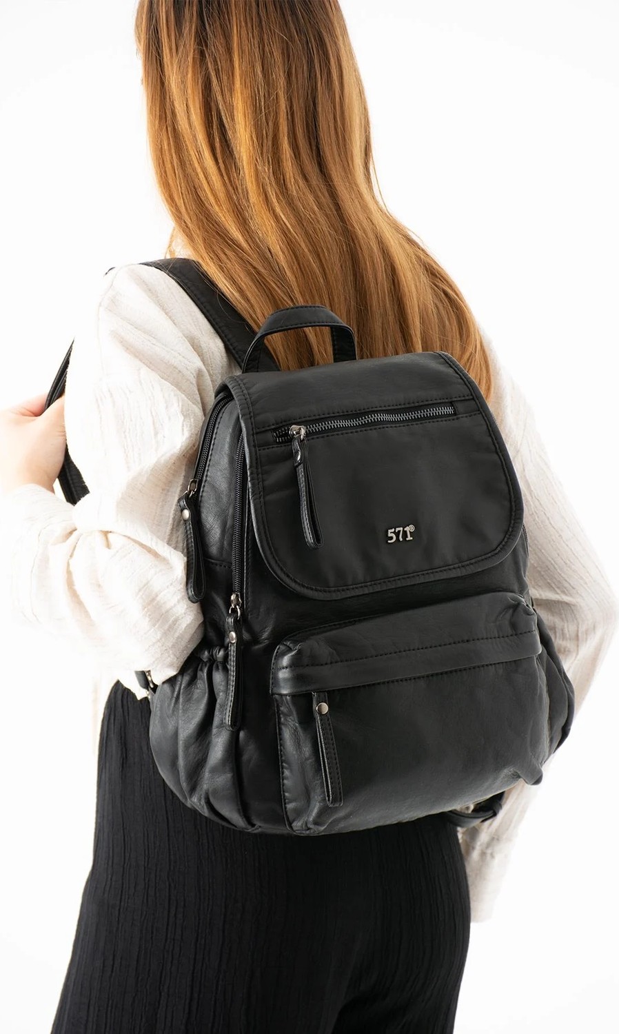 571 Collections Çanta Yıkanmış Deri Sırt Çantası Siyah Model: (571-14-11M)