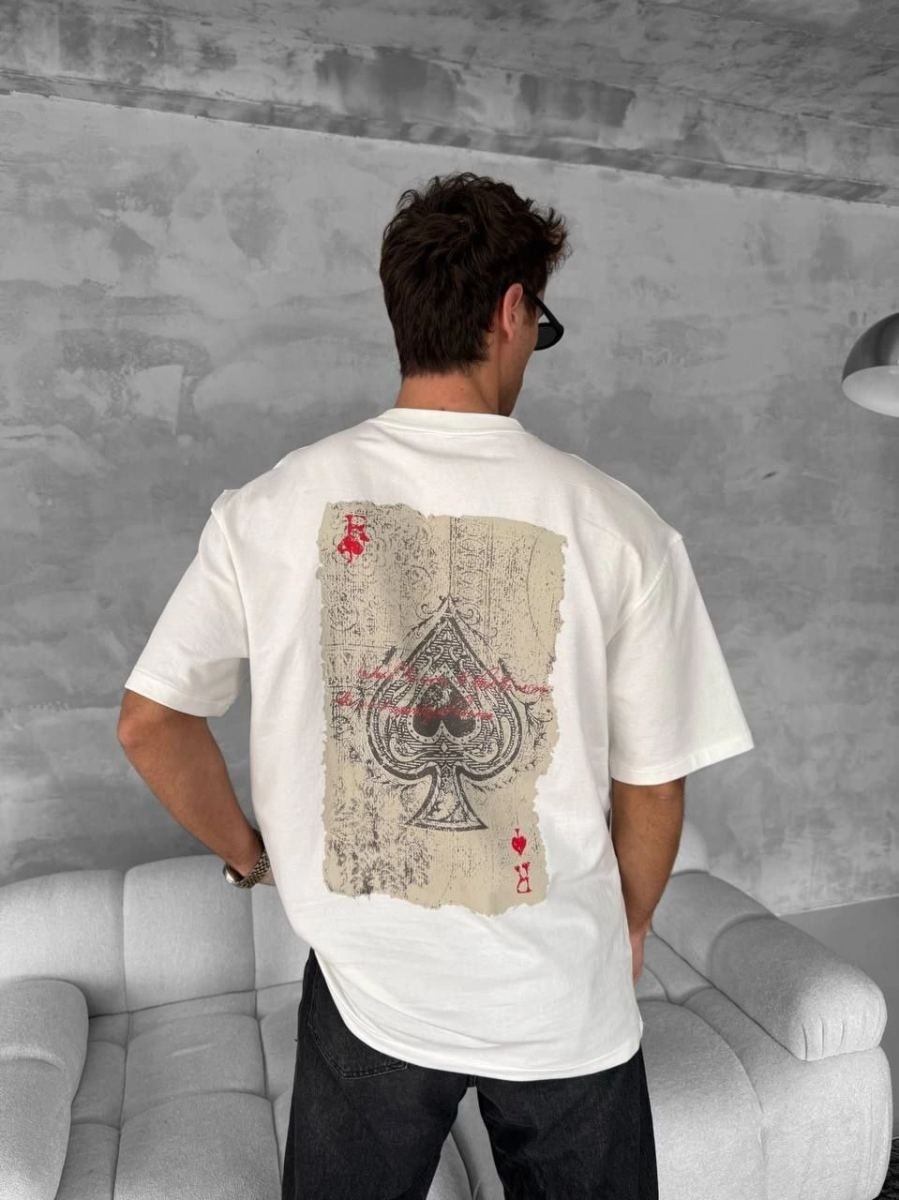 Fantastik Store Erkek Tişört Kısa Kol Ön ve Arka Baskılı Oversize Bisiklet Yaka T-Shirt - Beyaz görsel 3