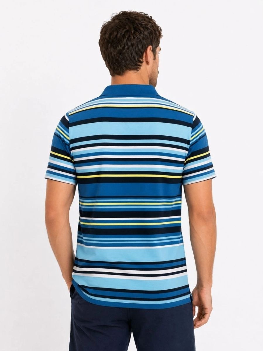 Fantastik Store Erkek Çizgili Polo Yaka Tişört Kısa Kol Yazlık T-Shirt Regular Fit - Mavi görsel 2