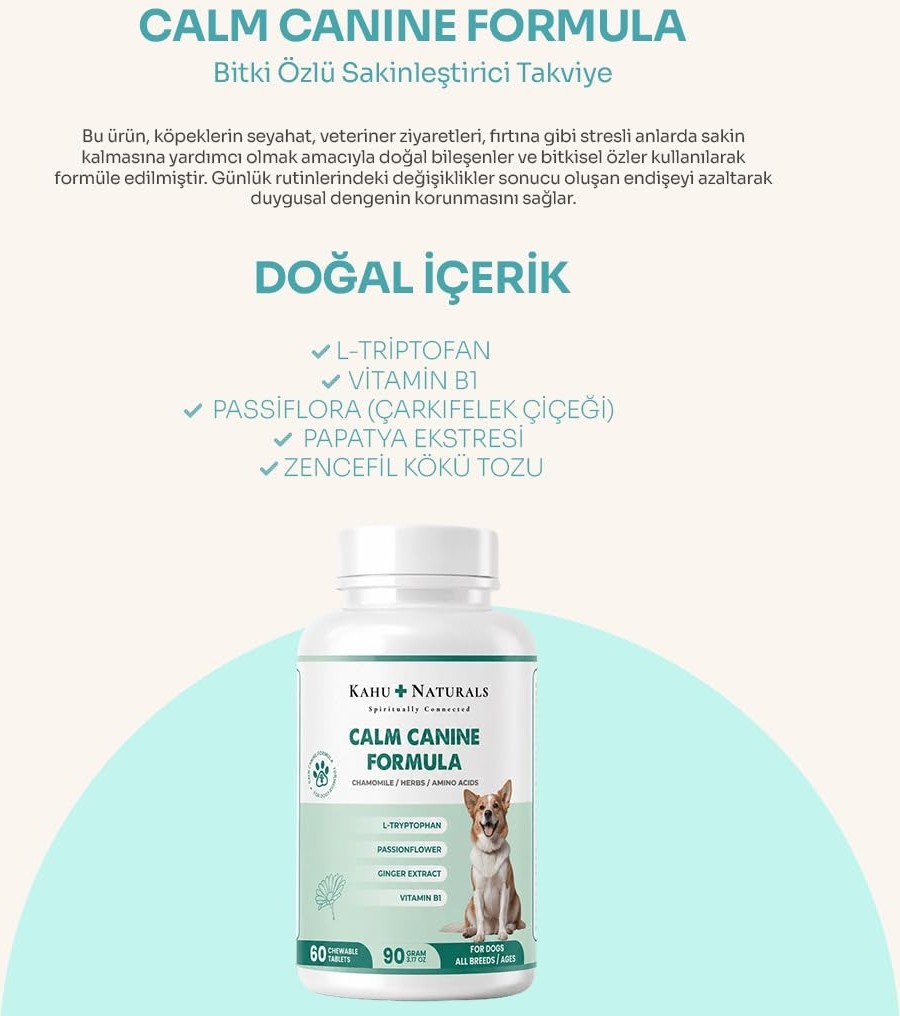Die Grup Kahu Naturals Calm Canine Formula, Köpekler Için Bitki Özlü Sakinleştirici Rahatlatıcı Takviye, 60 Tablet görsel 5