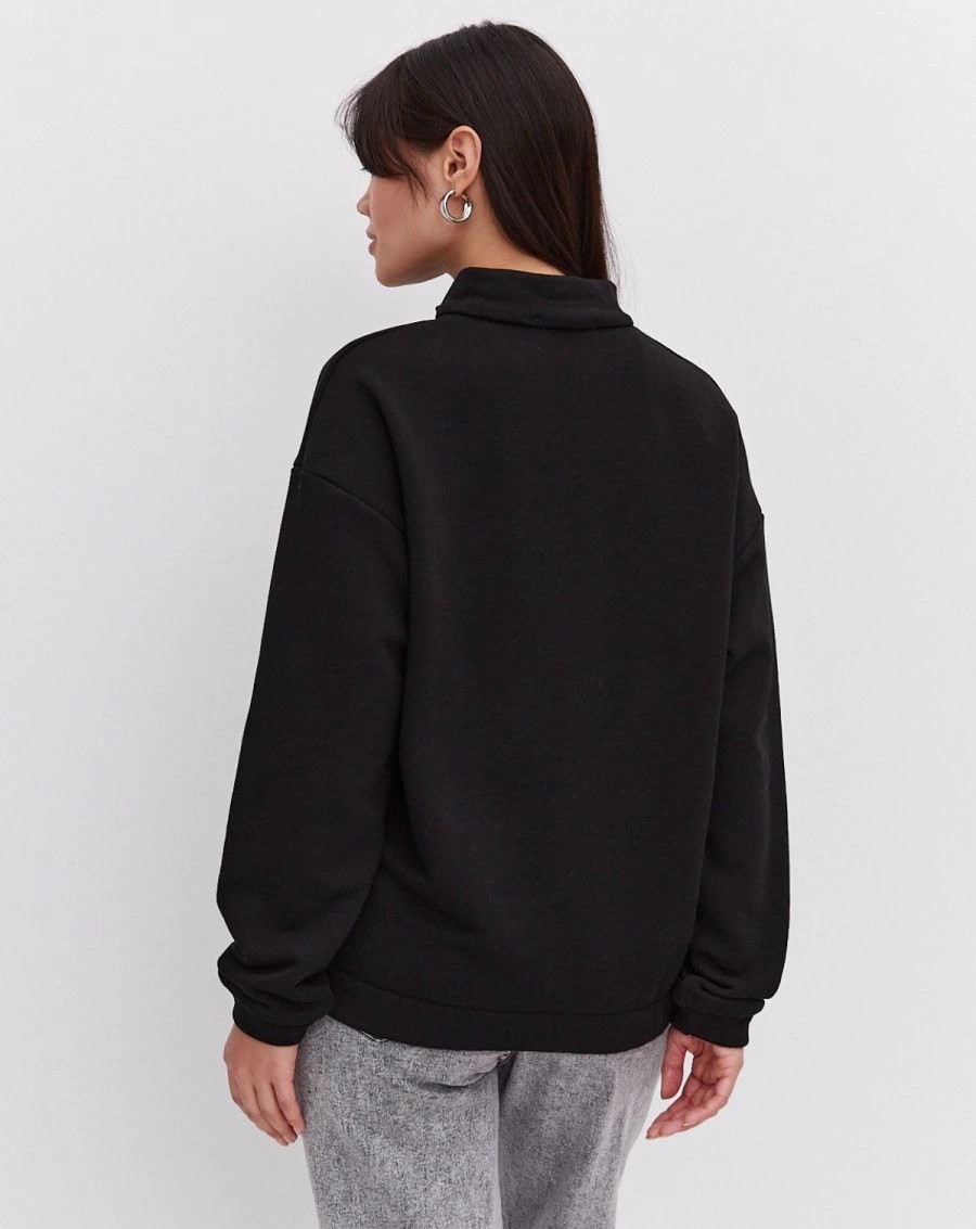 Tarz Yeri Kadın 3 Iplik Pamuklu Oversize Yarım Fermuarlı Yakalı Basic Sweatshirt - Siyah görsel 4