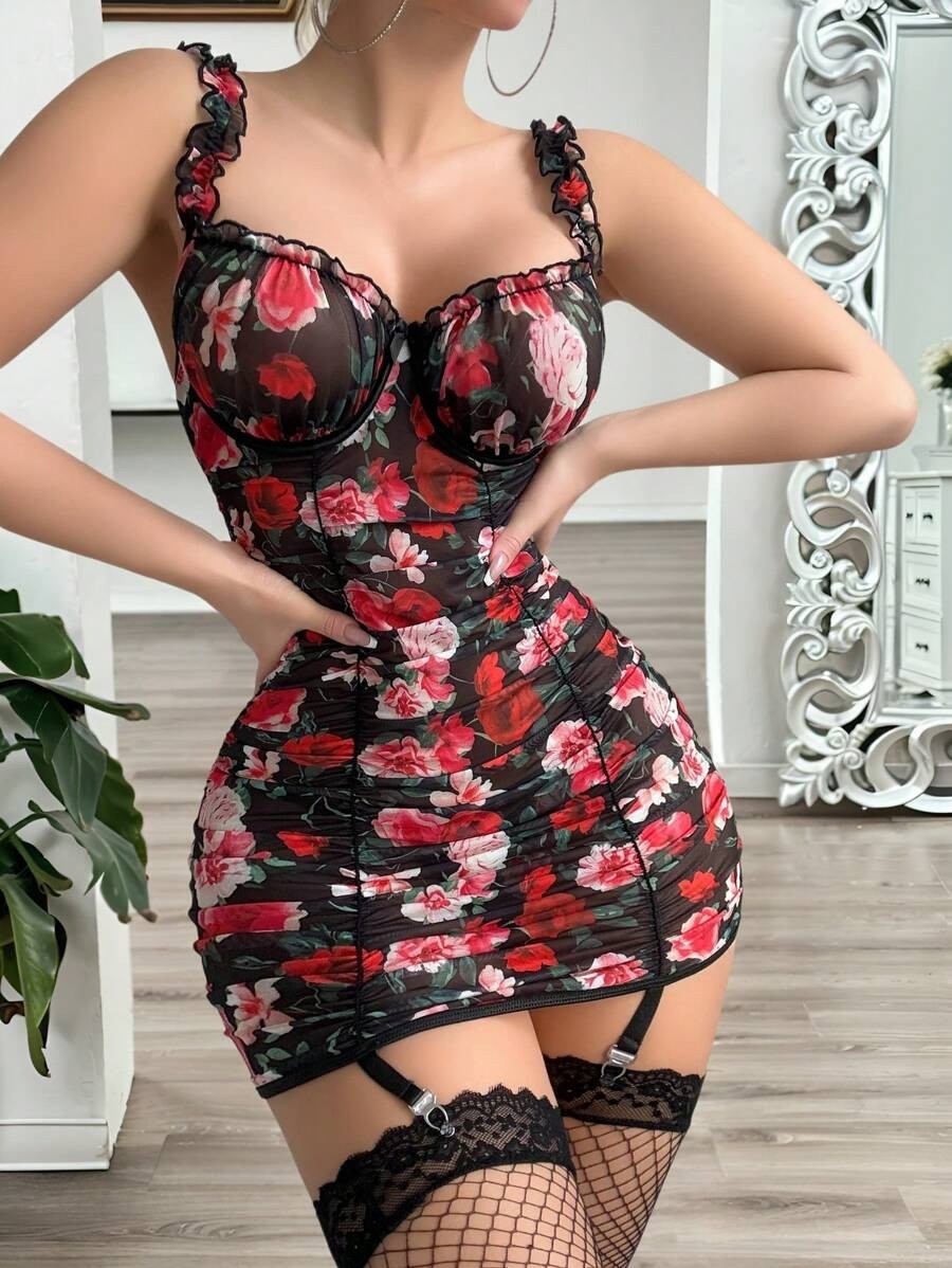 Neew Store Vintage Gül Desenli Mini Gecelik Takım görsel 2