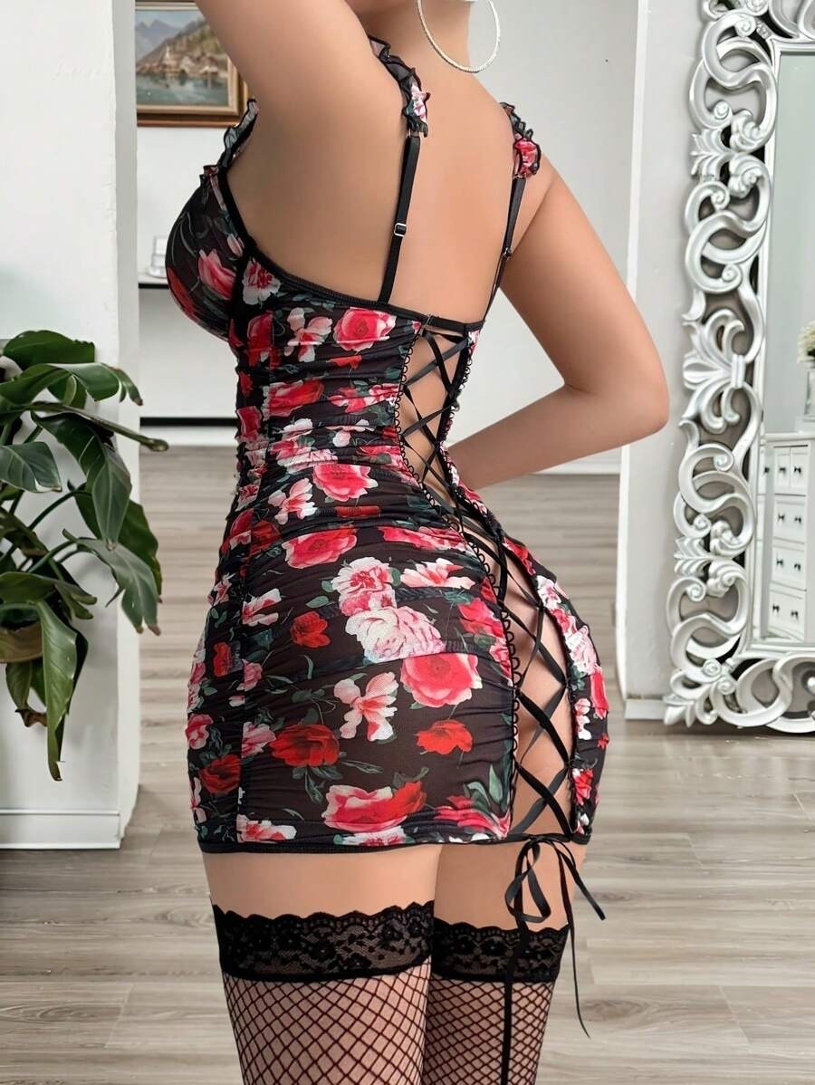 Neew Store Vintage Gül Desenli Mini Gecelik Takım görsel 3