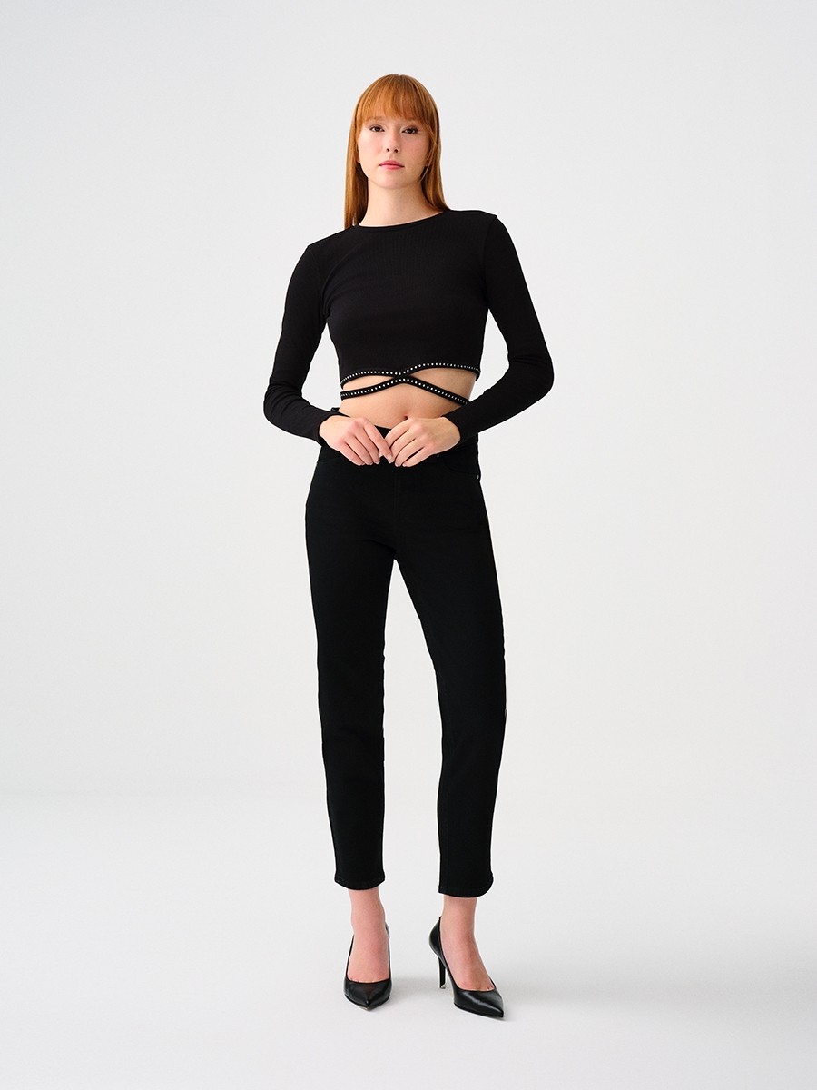 Loft Kadın Jean Desenli Dar Paça Günlük Stil %99 Pamuk Slim Fit Modeli görsel 3