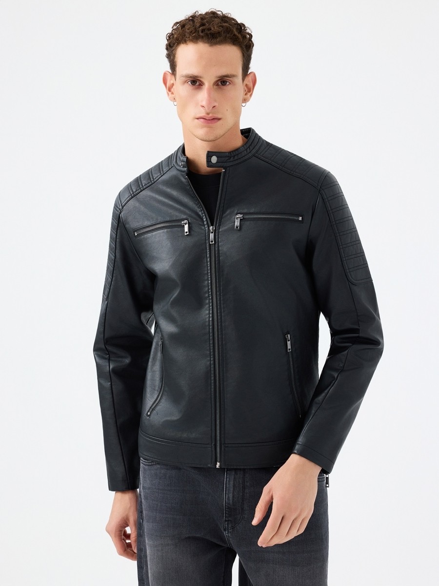 Loft Regular Fit Siyah Erkek Mont Pu Kapüşonlu Günlük Kullanım İçin Sürdürülebilir Tasarım görsel 6