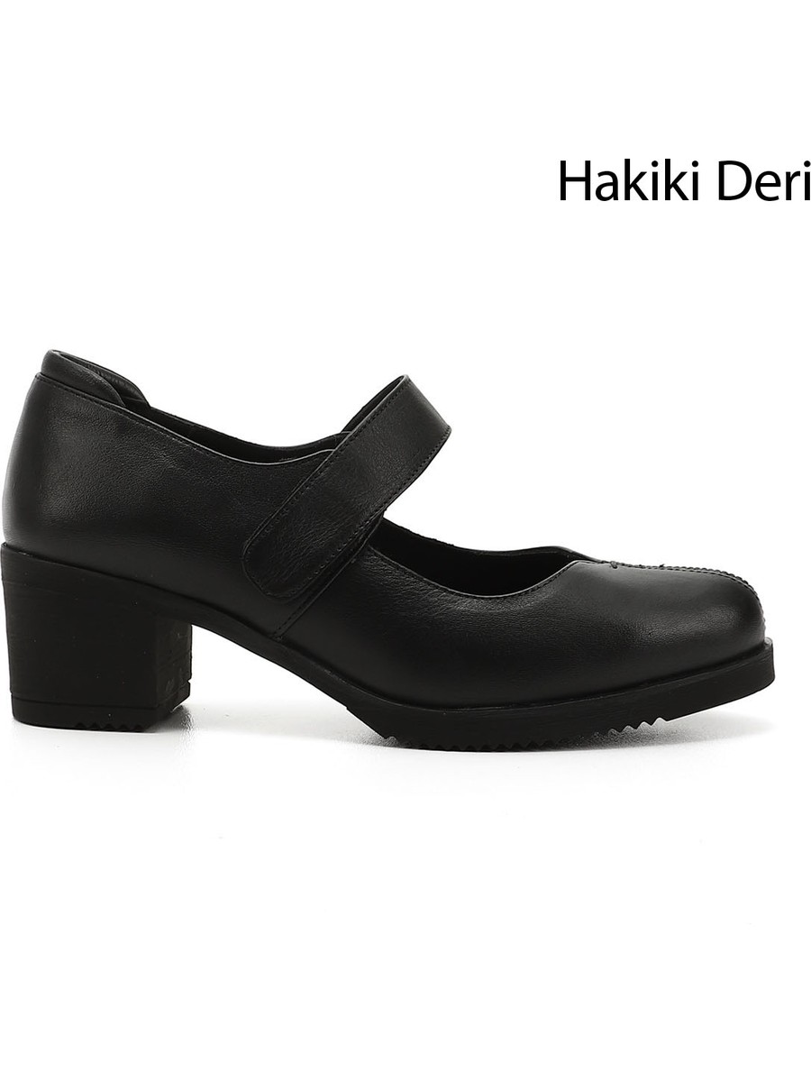Gönderi(r) Kadın Siyah Kalın Topuklu Mary Jane Hakiki Deri Ayakkabı
