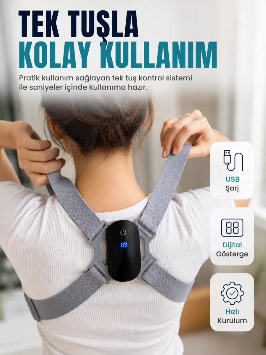 Nemere Ithalat Ayarlanabilir Askılı Akıllı Dik Duruş Destekleyici Dijital Göstergeli Dik Duruş Cihazı
