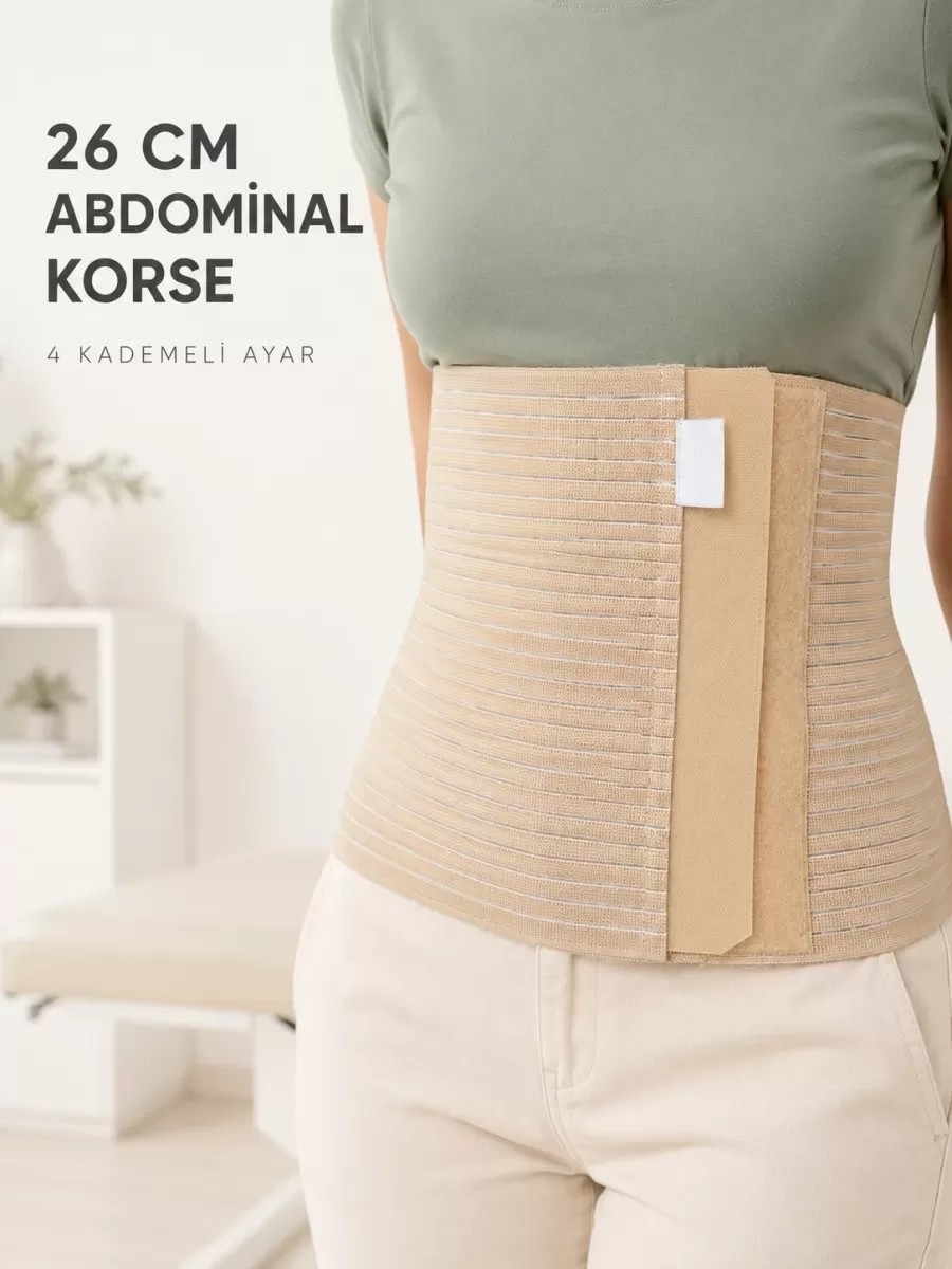 Midas Toptan Home Abdominal Doğum Sonrası Korse 26 cm Geniş 4 Kademeli Cırtlı Ayarlanabilir