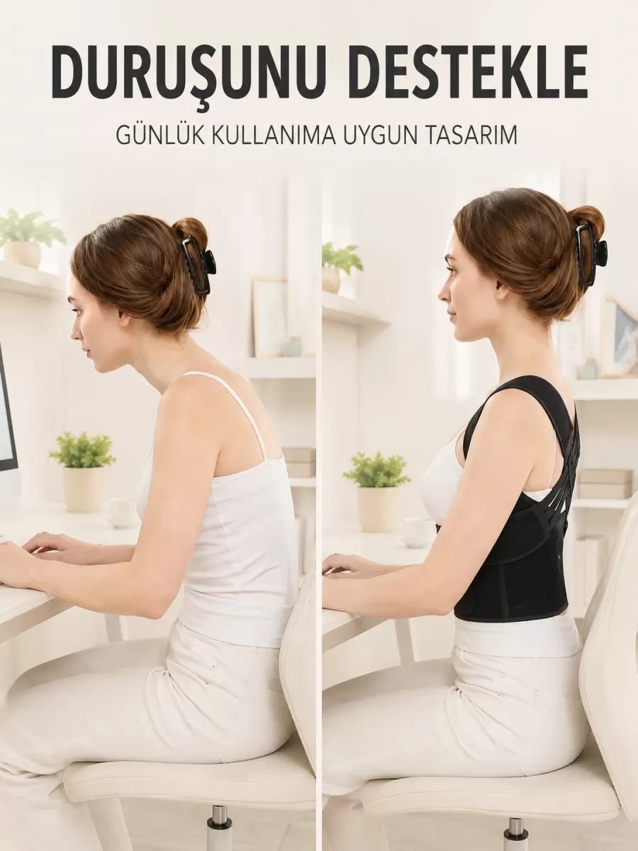 Nemere Ithalat Dik Duruş ve Postür Korsesi Ayarlanabilir Çapraz Lastikli Sırt Bel Desteği