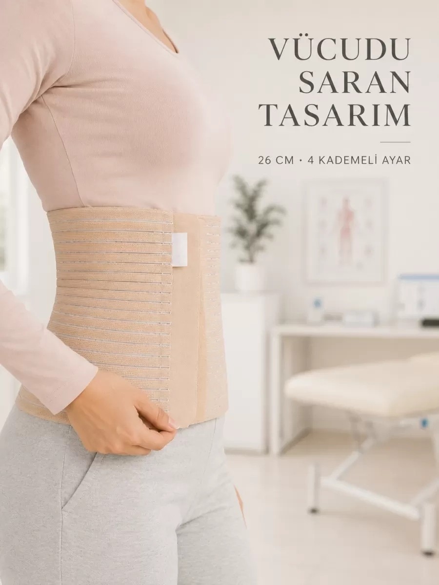 Nemere Ithalat Doğum Sonrası Abdominal Korse 26 cm 4 Kademe Ayarlı Karın Toparlayıcı Korse