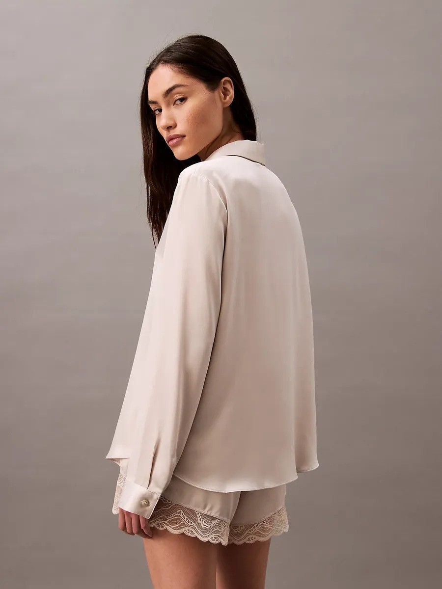 Calvin Klein Kadın / Kız Krem Calvin Klein L/s Top Buttondown, Pea Kadın Krem Pijama Üstü