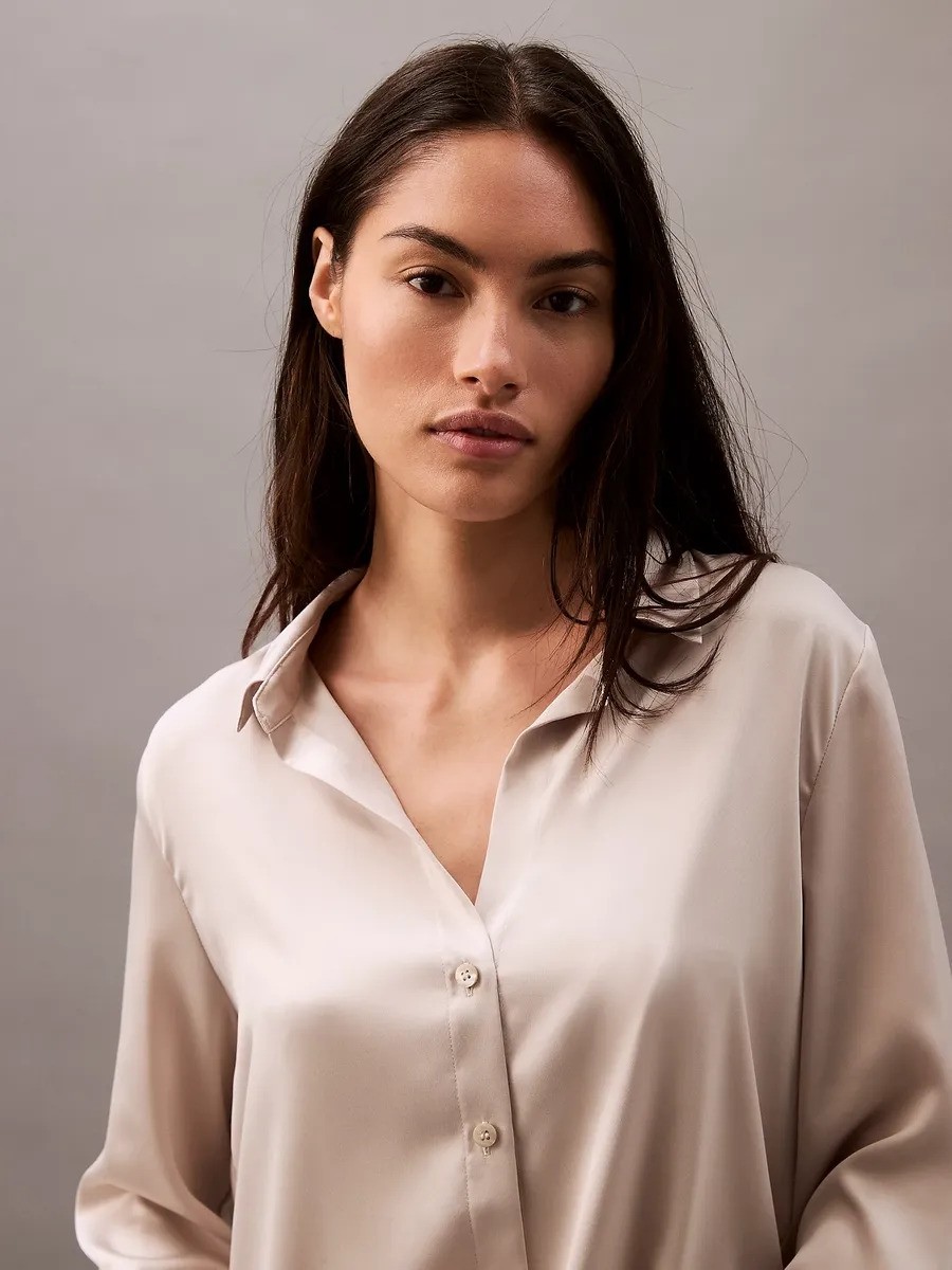 Calvin Klein Kadın / Kız Krem Calvin Klein L/s Top Buttondown, Pea Kadın Krem Pijama Üstü görsel 3