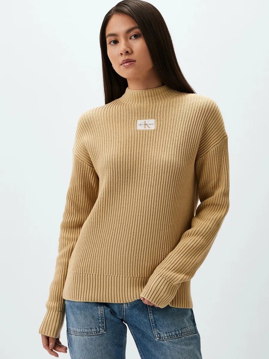 Calvin Klein Kadın / Kız Bej Calvin Klein Woven Label Loose Sw, Rae Kadın Bej Kazak görsel 2