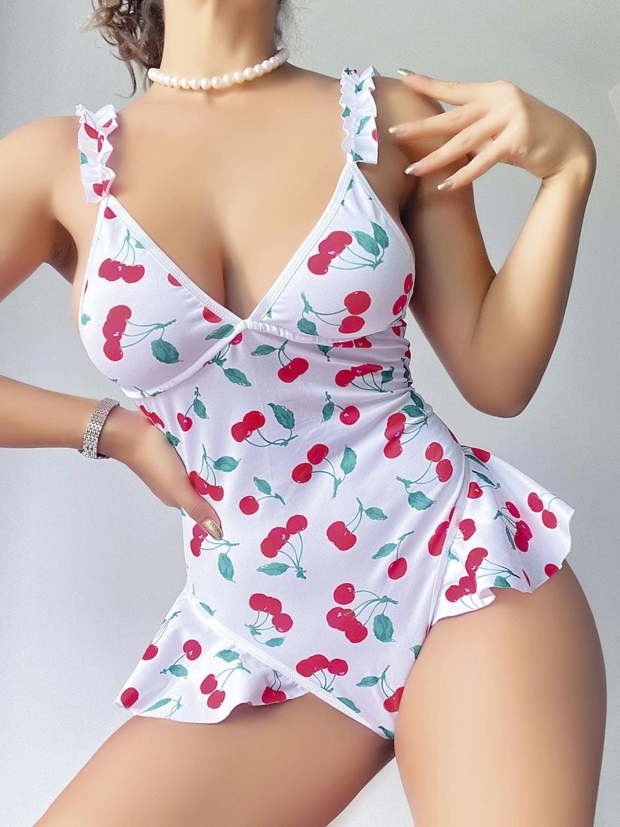 Hace Bazaar Kadın Vişne Desenli Dantel Işlemeli Şık Body -Hcb görsel 4