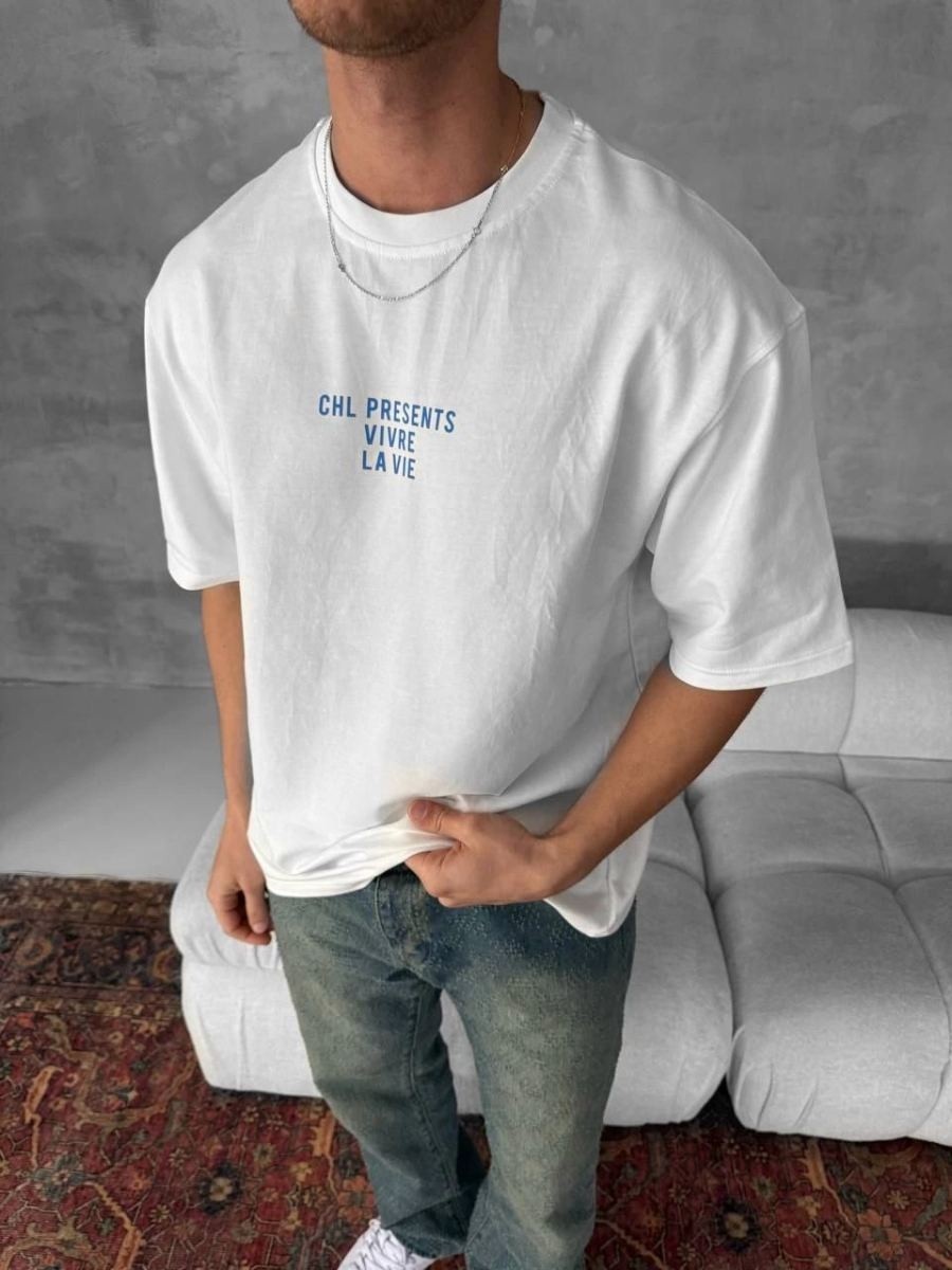 Fantastik Store Erkek Ön ve Arka Baskılı T-Shirt Kısa Kol Bisiklet Yaka Regular Fit Tişört - Beyaz görsel 3