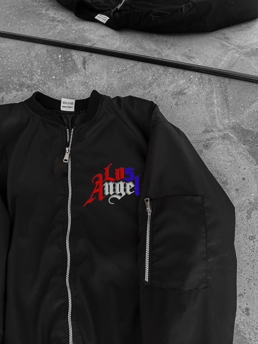 Fantastik Store Erkek Los Angeles Siyah Bomber Mont Fermuarlı Cepli Kapitone Astarlı Ceket - Siyah görsel 2