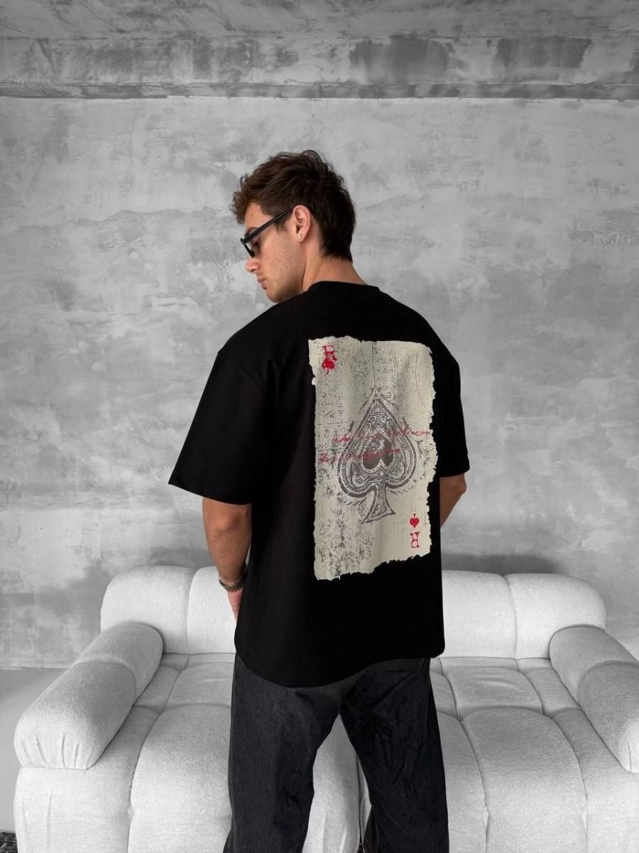 Fantastik Store Erkek Tişört Kısa Kol Ön ve Arka Baskılı Oversize Bisiklet Yaka T-Shirt - Siyah görsel 2