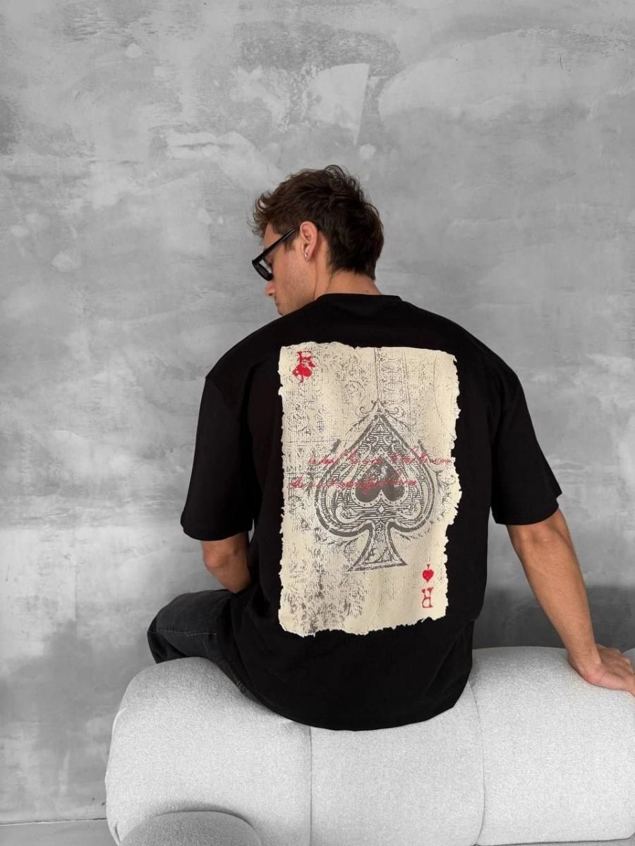 Fantastik Store Erkek Tişört Kısa Kol Ön ve Arka Baskılı Oversize Bisiklet Yaka T-Shirt - Siyah görsel 5