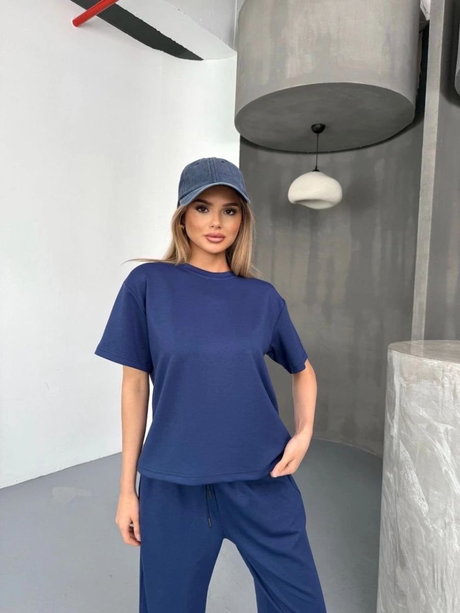 Fantastik Store Kadın Osy Modal Yumuşak Dokulu Kumaş Kısa Kollu Bluz Rahat Pantolon Ikili Takım- Lacivert görsel 4