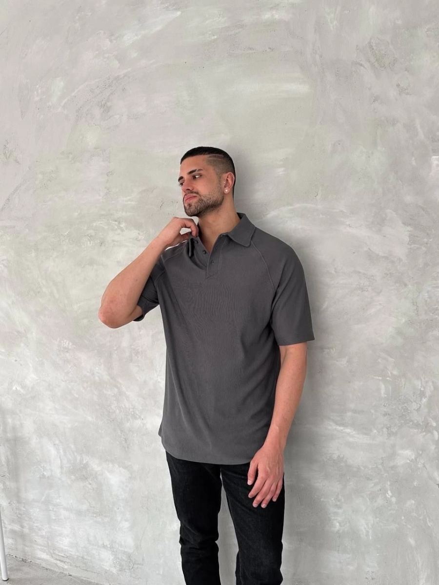 Fantastik Store Erkek Polo Yaka Tişört Patlı Kısa Kol Yazlık T-Shirt - Antrasit görsel 2