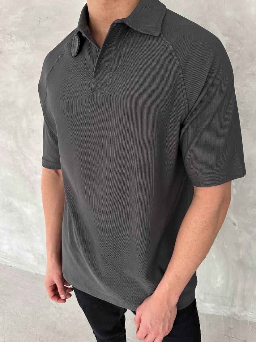 Fantastik Store Erkek Polo Yaka Tişört Patlı Kısa Kol Yazlık T-Shirt - Antrasit görsel 3