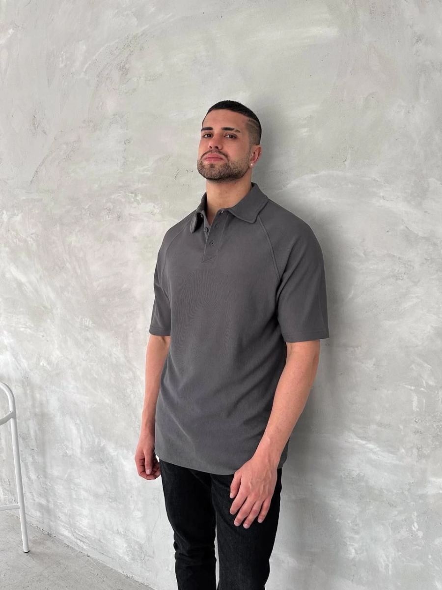 Fantastik Store Erkek Polo Yaka Tişört Patlı Kısa Kol Yazlık T-Shirt - Antrasit görsel 4