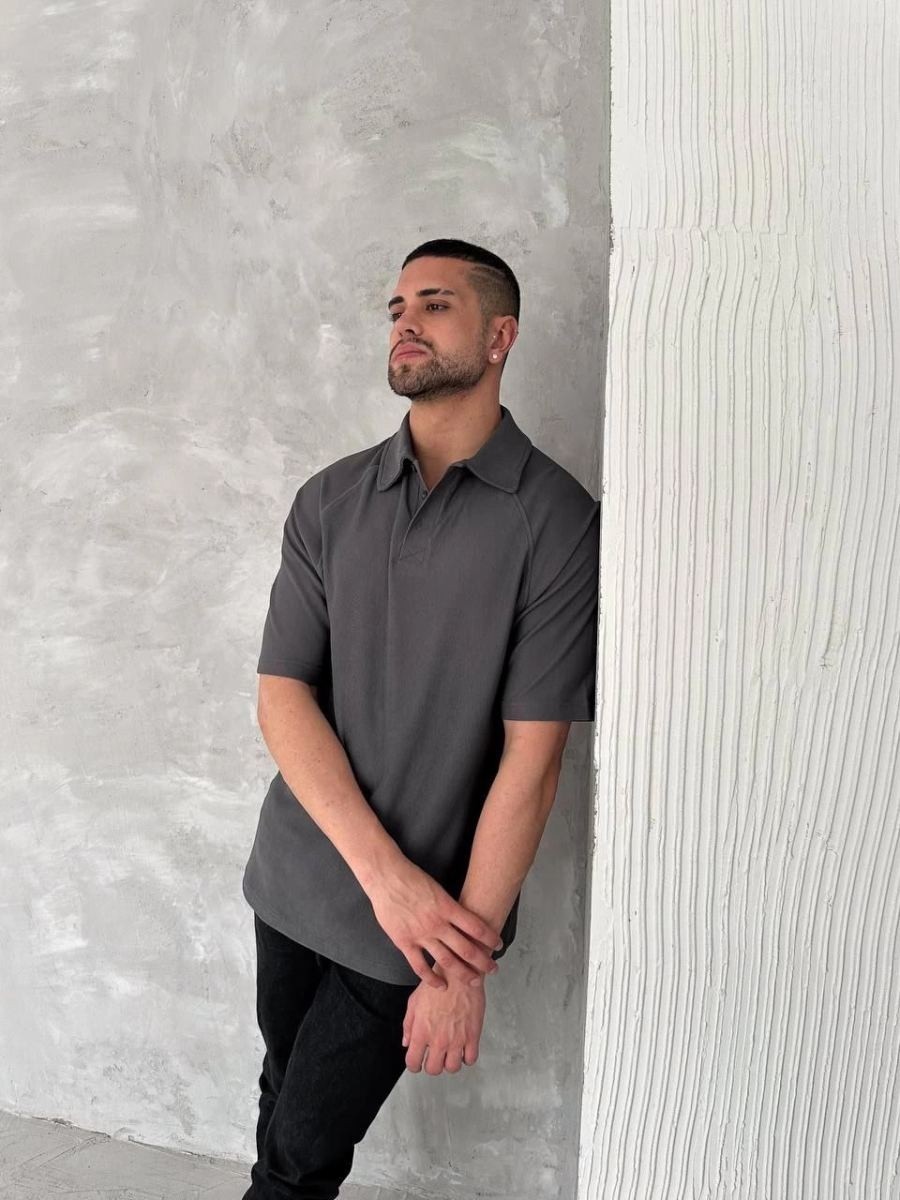 Fantastik Store Erkek Polo Yaka Tişört Patlı Kısa Kol Yazlık T-Shirt - Antrasit görsel 5
