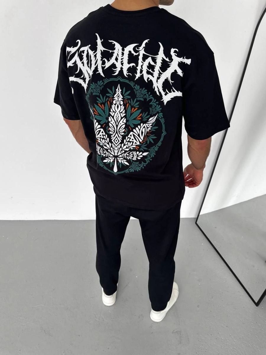 Fantastik Store Erkek Baskılı T-Shirt Kısa Kol Bisiklet Yaka Regular Fit Rahat Kalıp Günlük Tişört - Siyah görsel 2