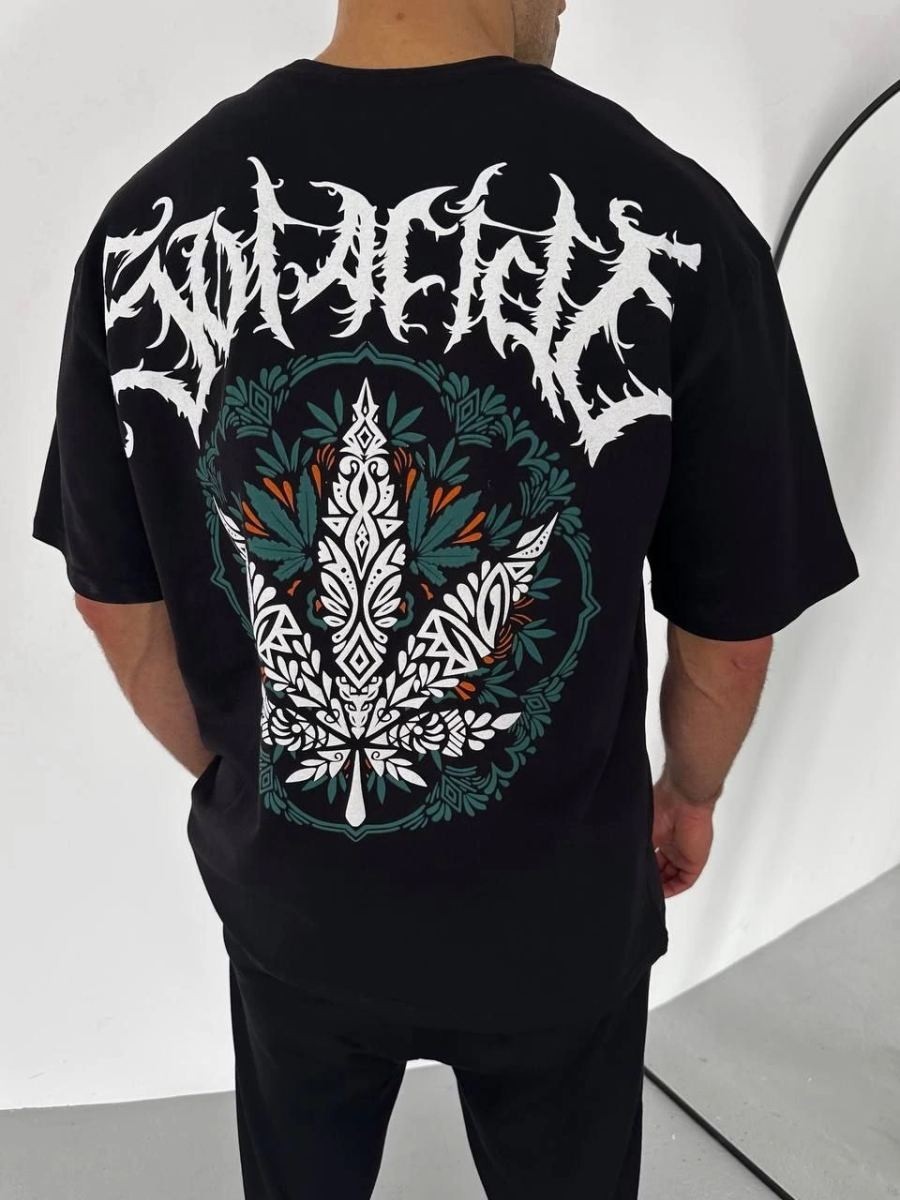 Fantastik Store Erkek Baskılı T-Shirt Kısa Kol Bisiklet Yaka Regular Fit Rahat Kalıp Günlük Tişört - Siyah görsel 3