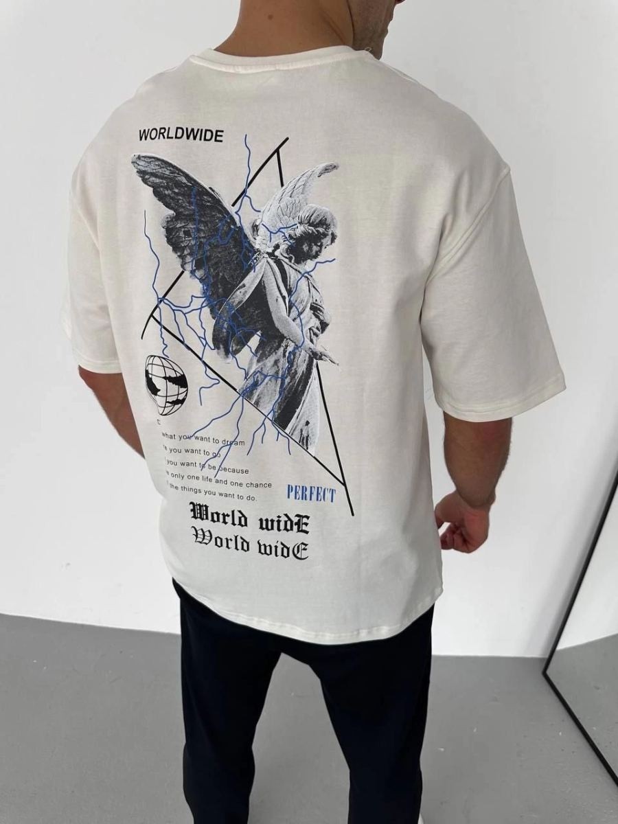 Fantastik Store Erkek Yazlık Baskılı Tişört Bisiklet Yaka Kısa Kol Regular Fit T-Shirt - Beyaz görsel 2