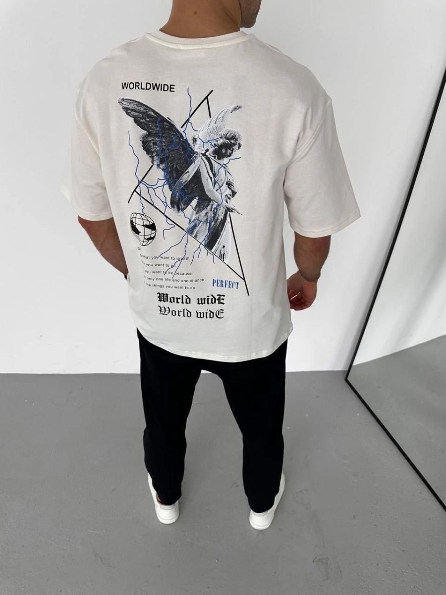 Fantastik Store Erkek Yazlık Baskılı Tişört Bisiklet Yaka Kısa Kol Regular Fit T-Shirt - Beyaz görsel 3