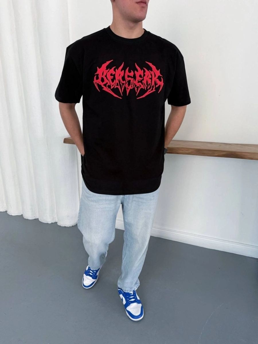 Fantastik Store Erkek Kısa Kol Yazlık Tişört Bisiklet Yaka Baskılı Oversize T-Shirt - Siyah görsel 2