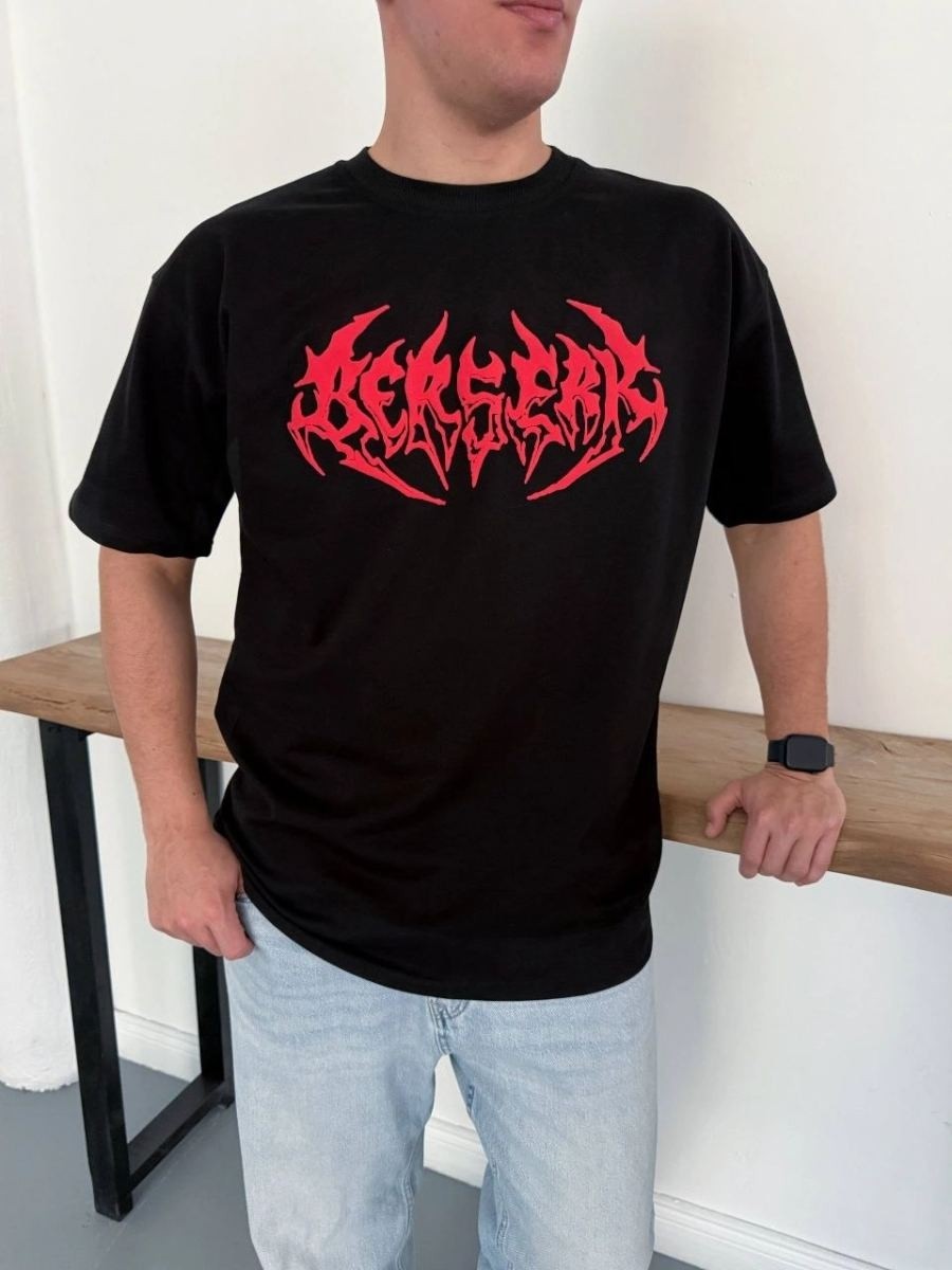 Fantastik Store Erkek Kısa Kol Yazlık Tişört Bisiklet Yaka Baskılı Oversize T-Shirt - Siyah görsel 3