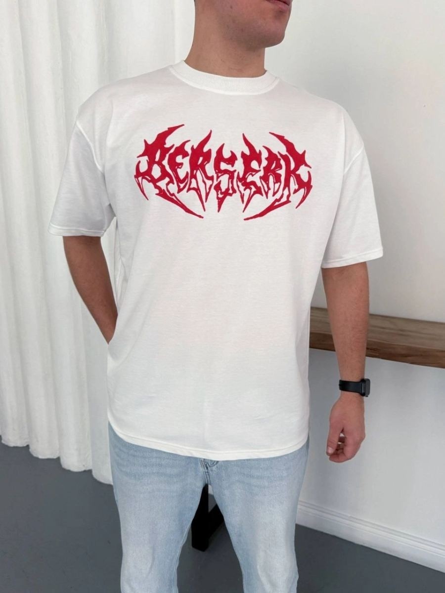 Fantastik Store Erkek Kısa Kol Yazlık Tişört Bisiklet Yaka Baskılı Oversize T-Shirt - Beyaz görsel 2