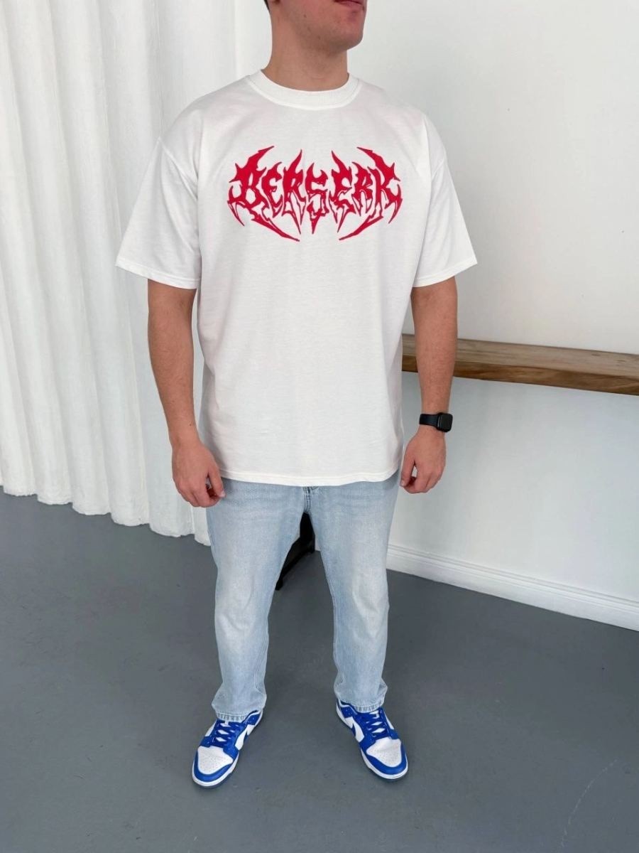 Fantastik Store Erkek Kısa Kol Yazlık Tişört Bisiklet Yaka Baskılı Oversize T-Shirt - Beyaz görsel 5
