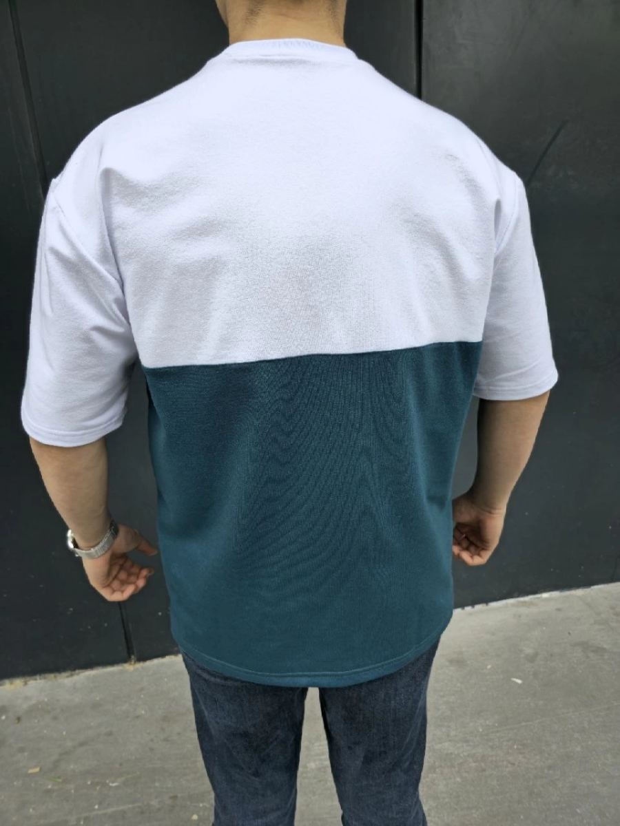 Fantastik Store Erkek Kısa Kol Yazlık Tişört Torba Cepli Parçalı T-Shirt - Lacivert görsel 4