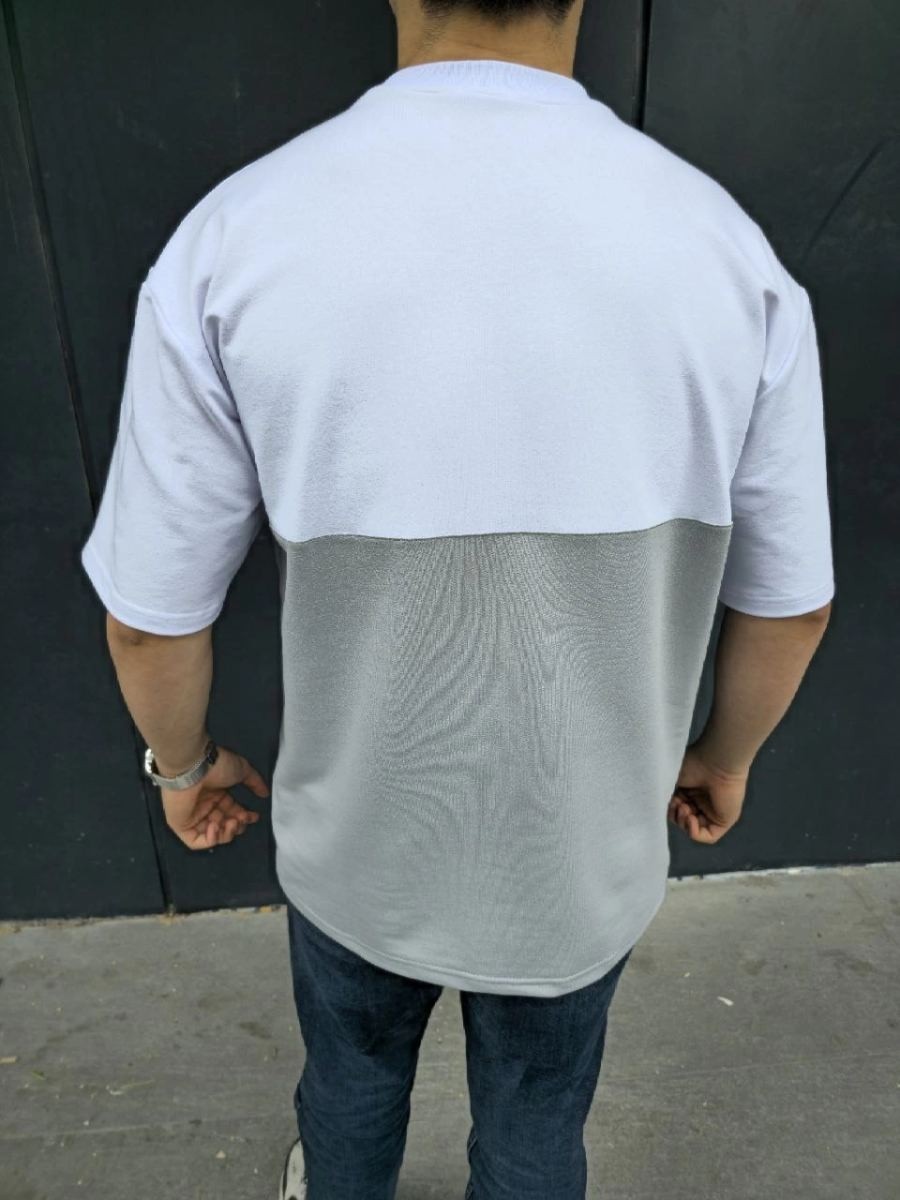 Fantastik Store Erkek Kısa Kol Yazlık Tişört Torba Cepli Parçalı T-Shirt - Gri görsel 6