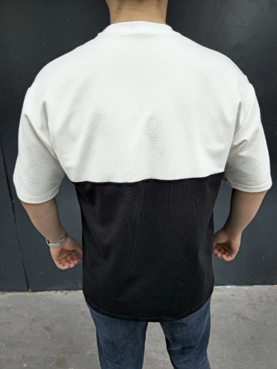 Fantastik Store Erkek Kısa Kol Yazlık Tişört Torba Cepli Parçalı T-Shirt - Siyah görsel 4