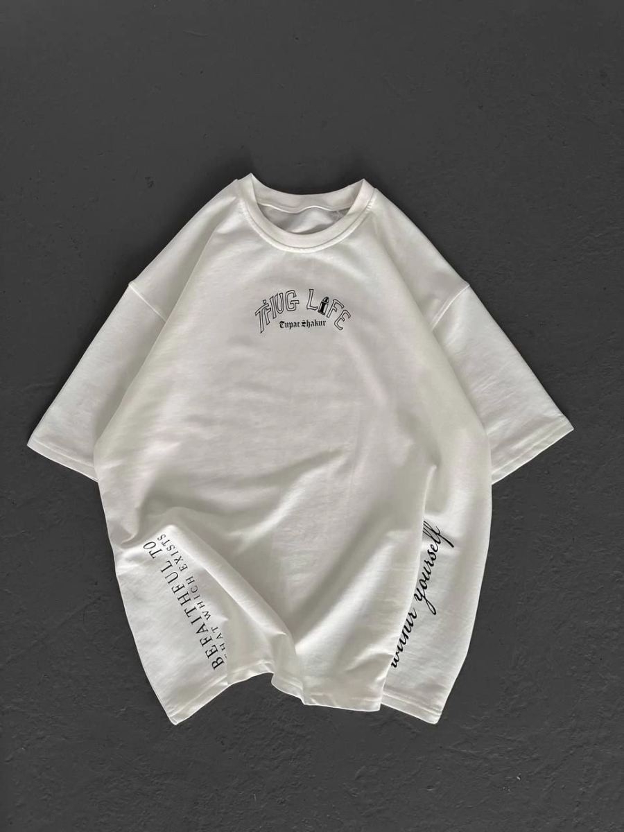 Fantastik Store Erkek Kısa Kol Tişört Bisiklet Yaka Filistin Poşulu Baskılı T-Shirt - Beyaz görsel 5